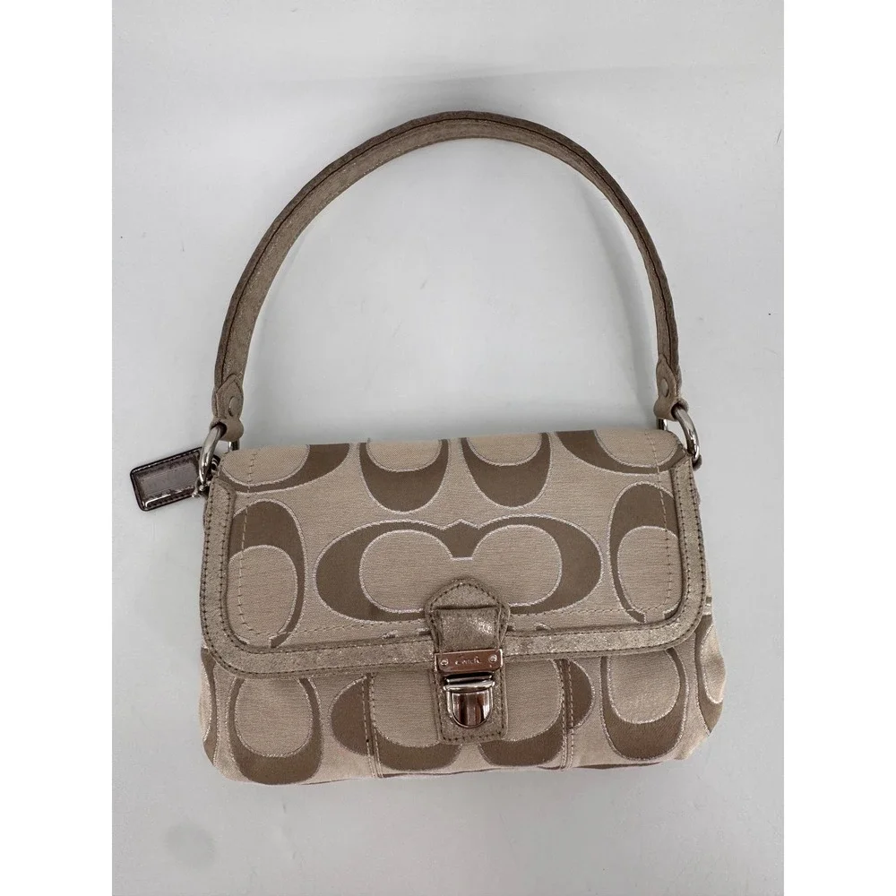 Coach Shoulder Bag Women Small Champagne‎ Gold Monogram Silver Y2K Vintage